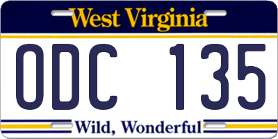 WV license plate ODC135