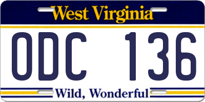 WV license plate ODC136