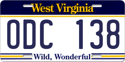 WV license plate ODC138