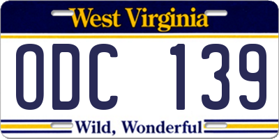 WV license plate ODC139