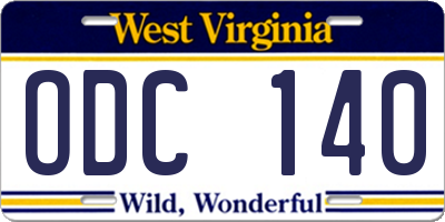 WV license plate ODC140