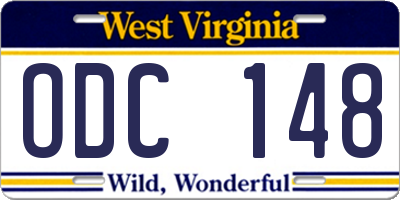 WV license plate ODC148