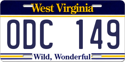 WV license plate ODC149
