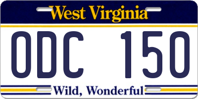 WV license plate ODC150