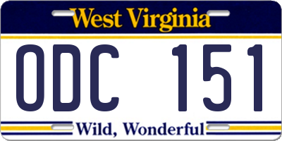 WV license plate ODC151