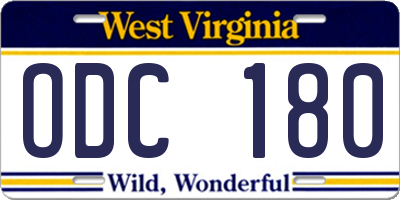 WV license plate ODC180