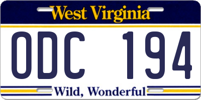WV license plate ODC194