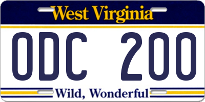 WV license plate ODC200