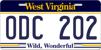 WV license plate ODC202