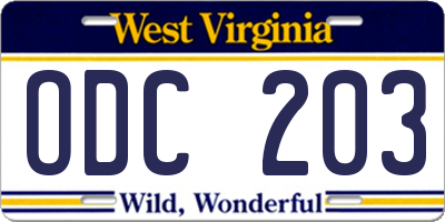 WV license plate ODC203