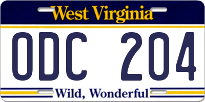 WV license plate ODC204