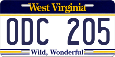 WV license plate ODC205