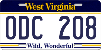 WV license plate ODC208