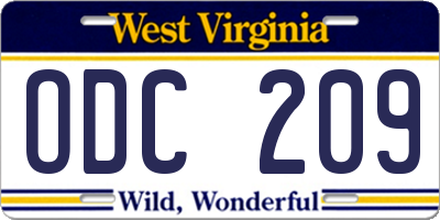 WV license plate ODC209