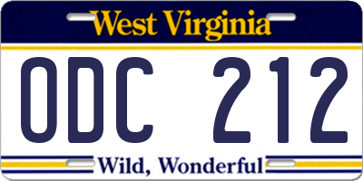 WV license plate ODC212