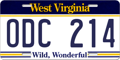 WV license plate ODC214