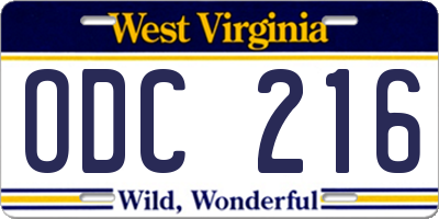 WV license plate ODC216