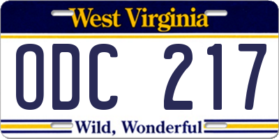 WV license plate ODC217