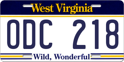 WV license plate ODC218