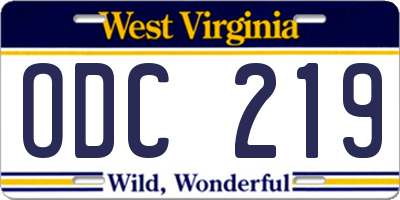 WV license plate ODC219