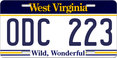 WV license plate ODC223