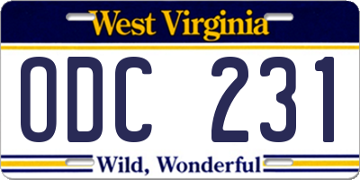 WV license plate ODC231
