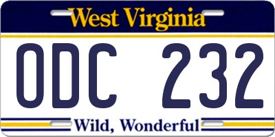 WV license plate ODC232