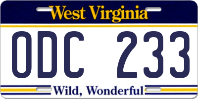 WV license plate ODC233