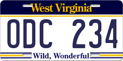 WV license plate ODC234