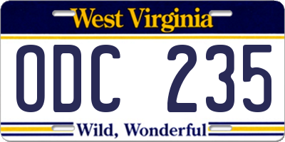 WV license plate ODC235