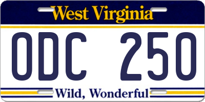 WV license plate ODC250