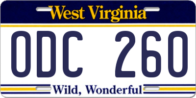 WV license plate ODC260