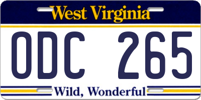 WV license plate ODC265