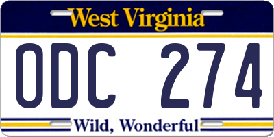 WV license plate ODC274