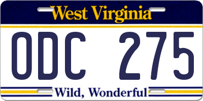 WV license plate ODC275