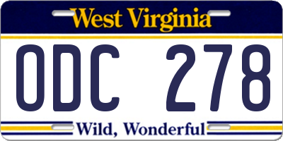WV license plate ODC278