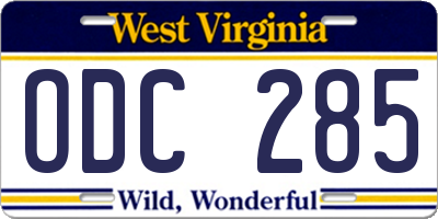 WV license plate ODC285