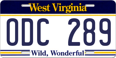 WV license plate ODC289