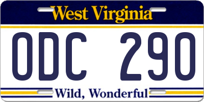 WV license plate ODC290