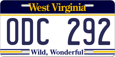 WV license plate ODC292