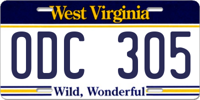 WV license plate ODC305