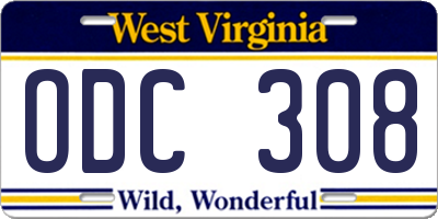 WV license plate ODC308