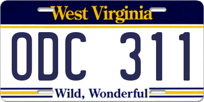 WV license plate ODC311