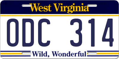 WV license plate ODC314