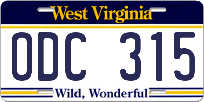 WV license plate ODC315