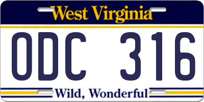 WV license plate ODC316