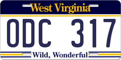 WV license plate ODC317
