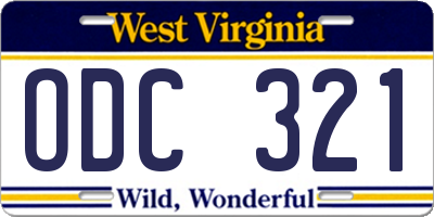 WV license plate ODC321