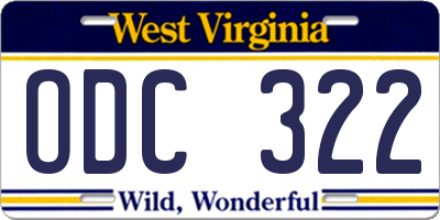 WV license plate ODC322