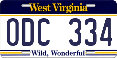 WV license plate ODC334